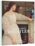 "James McNeill Whistler" steht über einem Gemälde: Eine Frau in Weiß lehnt an einem Kamin, Blumen und Keramik sind sichtbar., Buch