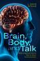 Text: "Brain, Body, and Talk. What Cognitive Science Tells Us About Communication." Silhouette mit hervorgehobenem Gehirn.