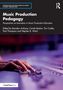 "Music Production Pedagogy" Titel über einem Mischpult. Hand bewegt Regler, das Design ist modern mit violettem Licht., Buch