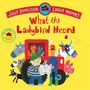 „What the Ladybird Heard“. Illustration mit Tieren, Traktor, zwei Personen und Marienkäfern auf gelbem Hintergrund., Buch