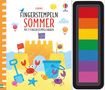 "FINGERSTEMPELN SOMMER MIT 7 FINGERSTEMPELFARBEN." Illustration: Sandburg, Eimer, Krabben und Sonne., Buch