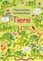 "Meine ersten Wimmelrätsel: Tiere." Bunte Chamäleons, Schlangen, Insekten und eine Schildkröte auf gelbem Hintergrund., Buch