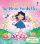 Text: "Mein glitzerndes Fühlbuch - Die kleine Funkelfee", "Glitzerfolie und Fühlelemente". Illustration: Eine Fee auf einem Pilz., Buch