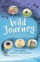 "WILD JOURNEY" mit Untertitel über Geschichten in Wüsten. Zeichnungen: Junge läuft, Vogel, Kamele, Wolf und Stadt im Orange-Ton., Buch