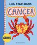 Buchtitel "Little STAR SIGNS CANCER". Illustration einer bunten Krabbe auf blauem Hintergrund mit orange-gelber Verzierung., Buch