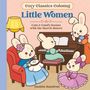 "Cozy Classics Coloring: Little Women" zeigt niedliche Hasen als March-Schwestern mit Handarbeiten, einem Buch und einem Klavier., Buch
