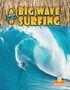 "BIG WAVE SURFING" und "CATCH the Wave" sind prominent. Ein Surfer reitet eine riesige blaue Welle unter einem Strohdach., Buch