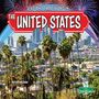 „Life and Traditions in The United States“. Skyline einer Stadt mit hohen Palmen im Vordergrund., Buch