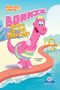 "Scaredy-saurus: Bonnie jumps in the deep end" von Kingsley Troupe. Illustration eines rosa Dinosauriers am Pool., Buch