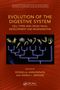 "EVOLUTION OF THE DIGESTIVE SYSTEM" und wissenschaftliche Grafiken von Zellen auf rotem Hintergrund., Buch