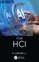 "AI for HCI" in großer Schrift, mit Schaltkreisen verzierter "AI". Zwei Finger zeigen auf einen Bildschirm mit KI-Elementen., Buch