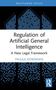 Text: Regulation of Artificial General Intelligence: A New Legal Framework, Paulius Astromskis. Oben blaue Quadrate, unten kleines Logo., Buch