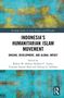 "INDONESIA'S HUMANITARIAN ISLAM MOVEMENT: Origins, Development, and Global Impact" steht auf einem strukturierten, blau-gelben Hintergrund., Buch