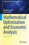 "Mathematical Optimization and Economic Analysis, Second Edition". Blau-gelber Hintergrund mit geometrischen Linien.