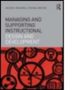 Text: "Managing and Supporting Instructional Design and Development". Design mit schwarzen Symbolen auf rotem Hintergrund.