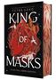 KING OF MASKS - Allies fall. A king ascends. Rotes Gesicht mit Bergen, Pagoden und Vögeln auf schwarzem Hintergrund., Buch
