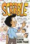"Scribble" in großen Buchstaben, darunter "Drawing comes easy. Everything else is hard." Ein Cartoon-Junge mit Stiften.