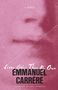 Text: "A Memoir," "Lives Other Than My Own," "Emmanuel Carrère," "Translated by Linda Coverdale." Eine Nahaufnahme eines Gesichtes in Rosa., Buch