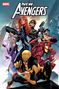 „THE NEW AVENGERS“ in gelbem Schriftzug. Comic-Helden kämpfen, dynamische Posen, farbenfrohe Kostüme, futuristische Waffen.