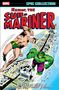 Text: "Namor, The Sub-Mariner", "Destiny or Death". Zwei Superhelden fliegen über eine Stadt am Meer. Comic-Stil., Buch