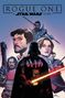„ROGUE ONE: A STAR WARS STORY“. Illustration eines nachdenklichen Mannes, darunter eine Silhouette im roten Licht., Buch