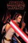 "Star Wars" in roter Schrift. Frau mit Blaster, rotes Lichtschwert im Vordergrund. Comic-Stil., Buch