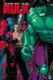 Rotes "HULK"-Logo oben, darunter mehrere muskulöse Comicfiguren, darunter ein großer, grünhäutiger Charakter., Buch