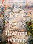 "So Forth Poems Rosanna Warren" über einer abstrakt gemalten Landschaft mit einem Drahtzaun und Pflanzen.