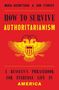 „HOW TO SURVIVE AUTHORITARIANISM“ ist groß hervorgehoben. Illustration von Adler mit amerikanischen Elementen.
