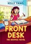 "Front Desk: The Graphic Novel" von Kelly Yang, Art von Fumio Obata. Ein Mädchen telefoniert an einem Empfangstisch.