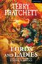 "LORDS AND LADIES" von Terry Pratchett, Bühnenfassung Stephen Briggs. Zwei Hexen in farbenfrohem, fantasievollem Stil.