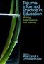 Links sind zwei grüne Halme in einem Glas Wasser, rechts blauer Text: "Trauma-Informed Practice in Education: Making Safe Spaces for Learning".