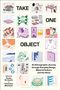 Titel: TAKE ONE OBJECT. Untertitel: An Ethnographic Journey through Everyday Design, Material Culture and the Home. Verschiedene Illustrationen von Haushaltsgegenständen und Alltagsszenen.