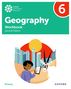 "Geography Workbook Second Edition 6" zeigt eine Illustration: Kind mit Tablet und Tier in Stadtlandschaft., Buch