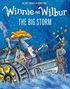 "Winnie and Wilbur: The Big Storm". Illustration einer Hexe mit Regenschirm und Katze auf einem dampfenden Schiff im Regen., Buch