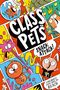"Class Pets Snack Attack!" in großen Buchstaben, Comic-Stil-Szenen mit lustigen Tieren und dynamischen Farben., Buch