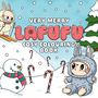 "VERY MERRY LAFUFU COSY COLOURING BOOK" steht in einer verschneiten Winterlandschaft mit Schneemann und Figuren., Buch