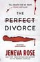 "The Perfect Divorce by Jeneva Rose" steht auf blauem Hintergrund mit einem umgeblätterten Ecke und dem Text "COVER TO BE REVEALED".