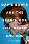 Titeltext: "DAVID BOWIE AND THE SEARCH FOR LIFE, DEATH AND GOD". Seitliches Profil eines Mannes mit roten Haaren., Buch