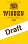 „EDITED BY LAWRENCE BOOTH“, „WISDEN“, „CRICKETERS' ALMANACK“, „2027“, „Draft“. Gelbes Design mit Cricket-Szene., Buch