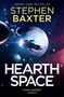 Text: "Sunday Times Bestseller, Stephen Baxter, Hearth Space, 'Fiercely intelligent' Guardian."  
Illustration eines Raumschiffs im Weltraum mit Planeten.
