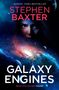 Oben steht "SUNDAY TIMES BESTSELLER" und "STEPHEN BAXTER". Unten: "GALAXY ENGINES". Gesicht im Weltraum, Galaxien., Buch
