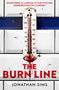 Text: "SOMETHING IS LURKING... LONDON", "THE BURN LINE", "JONATHAN SIMS". Ein beschädigtes Thermometer auf weißen Kacheln.