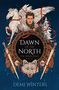 „Dawn of the North“, „The Ashen Series Book Three“. Ein Mann mit Pelzkleidung, Flügelpferd, Schwert und Wolfskopf.