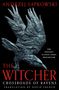 Text: "Crossroads of Ravens: A Witcher Novel by Andrzej Sapkowski." Gelber Hintergrund mit Logo in der Ecke., Buch
