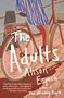 „The Adults, Alison Espach, A Novel“. Illustration eines Fahrrads und einer Person im gestreiften Rock., Buch