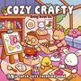 „COZY CRAFTY“ und „Belly Bean Co.“ oben, „A SUPER-CUTE COLORING BOOK“ unten. Illustration von Tieren beim Basteln., Buch
