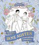 Text: "Eleanor Taylor", "The World of JANE AUSTEN Coloring Book." Illustration: Ein Paar in historischer Kleidung, umgeben von Blumen., Buch