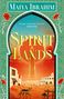 „Spirit Lands“ steht in gelber Schrift, Hintergrund zeigt Wüste, Gebäude, einen Hund, blau-rotes Ornament, rote Blumen.