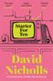 „Starter For Ten“ in gelbem Rechteck auf altem Fernseher. Autor: David Nicholls. Zitate: 'Hugely entertaining', 'Painfully funny'., Buch